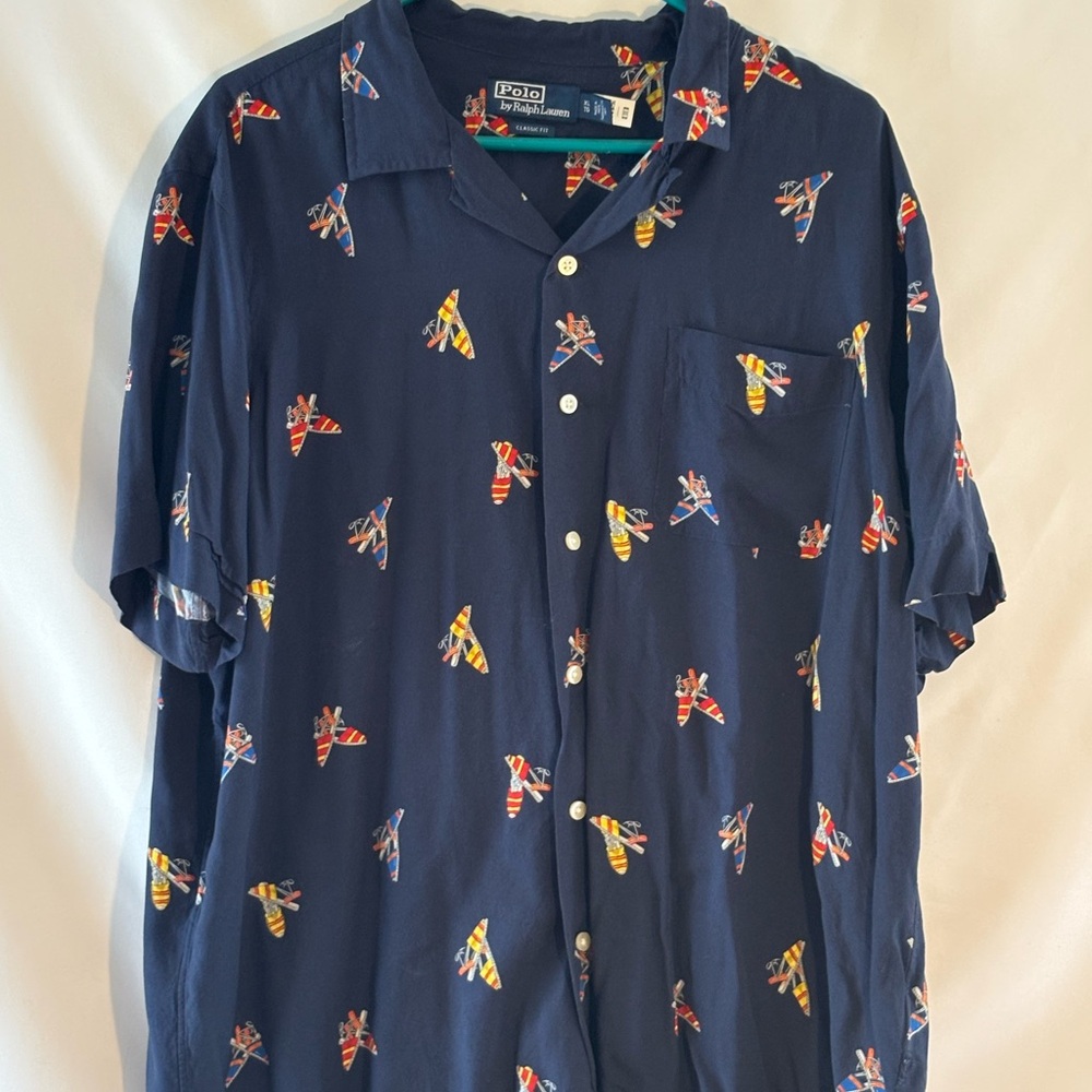 Polo by Ralph Lauren Men's Camp Navy Shirt with Multicolor Print Size XL